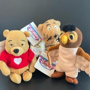 Disney Pooh, Classic Tigger, Owl, Mini Bean Bag Plushies NOS